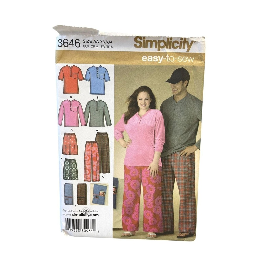 Simplicity 3646 Knit Top Pants Shorts XS S‎ M Loungewear Pajamas Easy-to-Sew